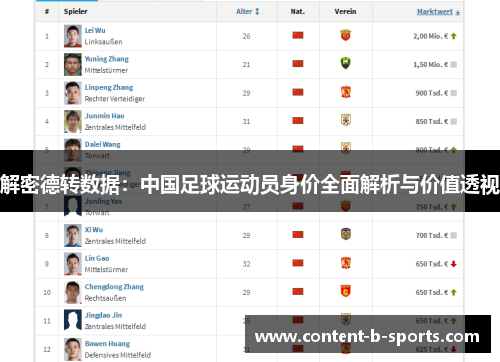 解密德转数据:中国足球运动员身价全面解析与价值透视 解密德转数据:中国足球运动员身价全面解析与价值透视