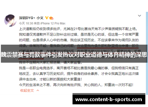 魏震禁赛与罚款事件引发热议对职业道德与体育精神的深思